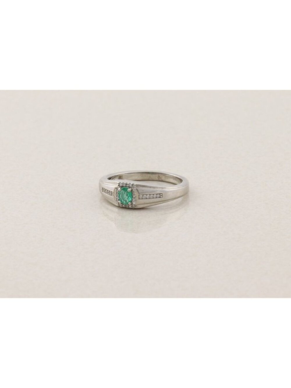 Men's Sterling Silver Emerald & White Zircon Ring Size 12 1/4 - Picture 5 of 8